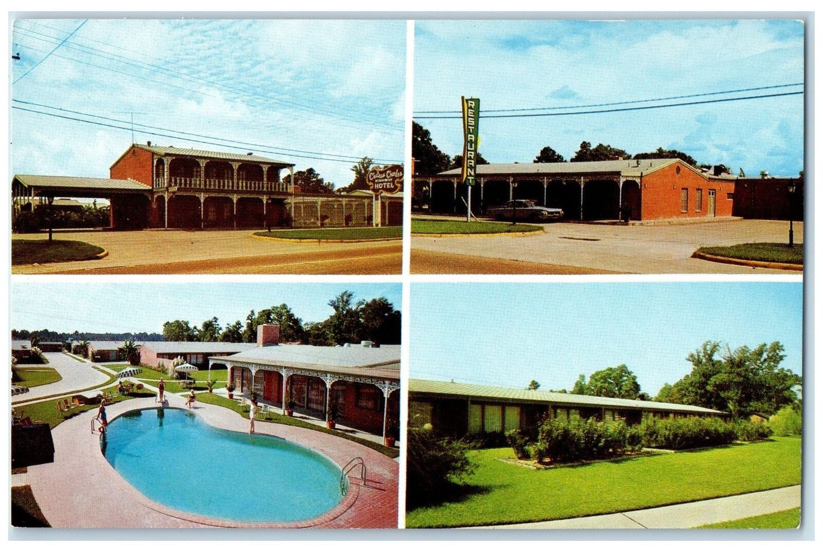 c1960s Chateu Charles Highway Motel Lake Charles Louisiana LA Pool View Postcard