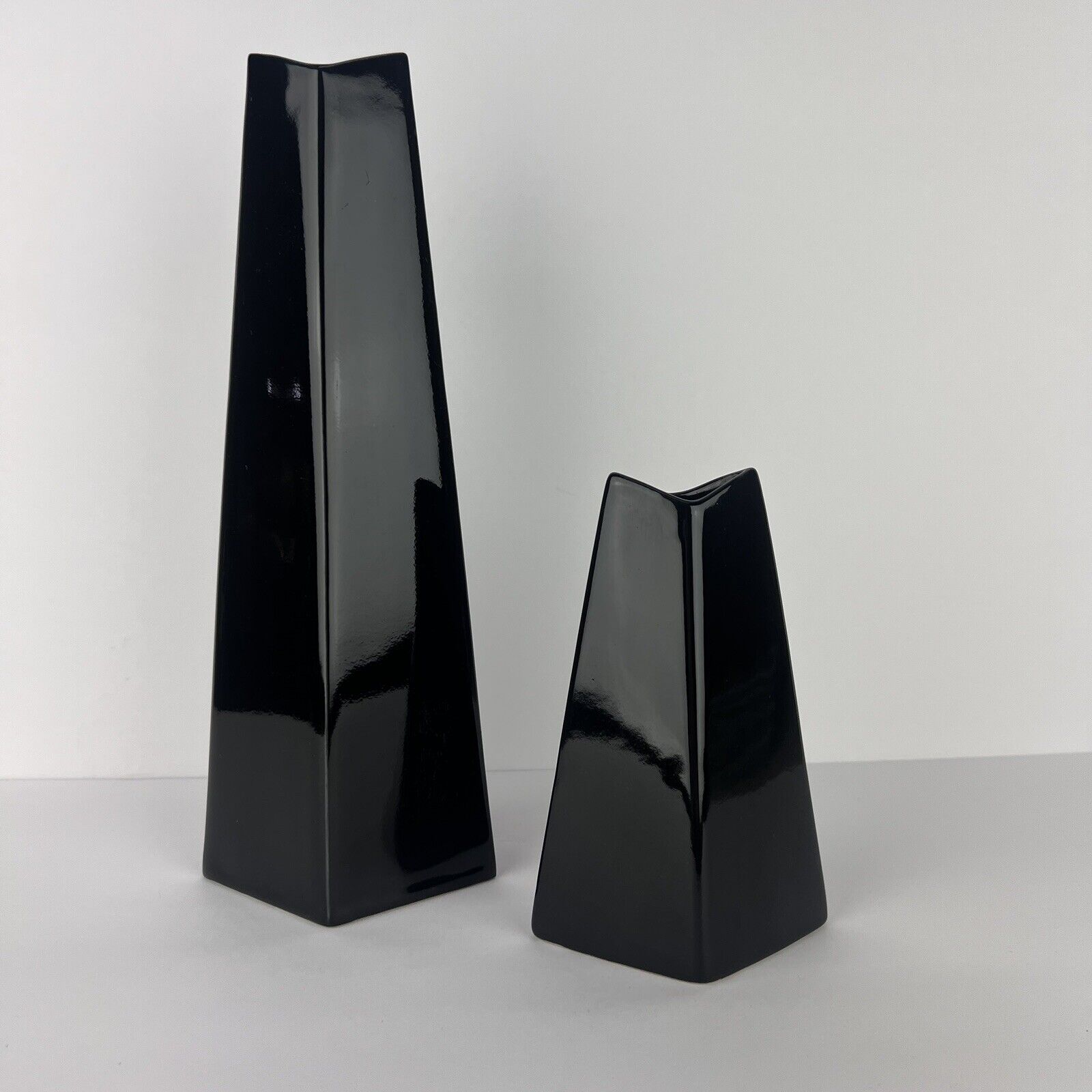 Mid Century Ikebana Vase Black Pair 2 Japan Modernist Vtg 12in