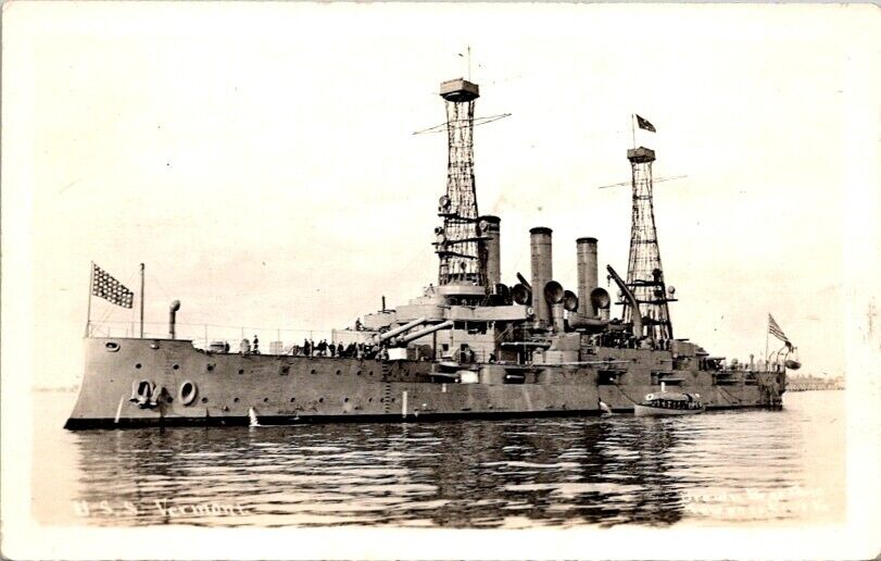 RPPC Postcard View of the Battleship U.S.S.  Vermont BB-20 c.1918-1930     13059