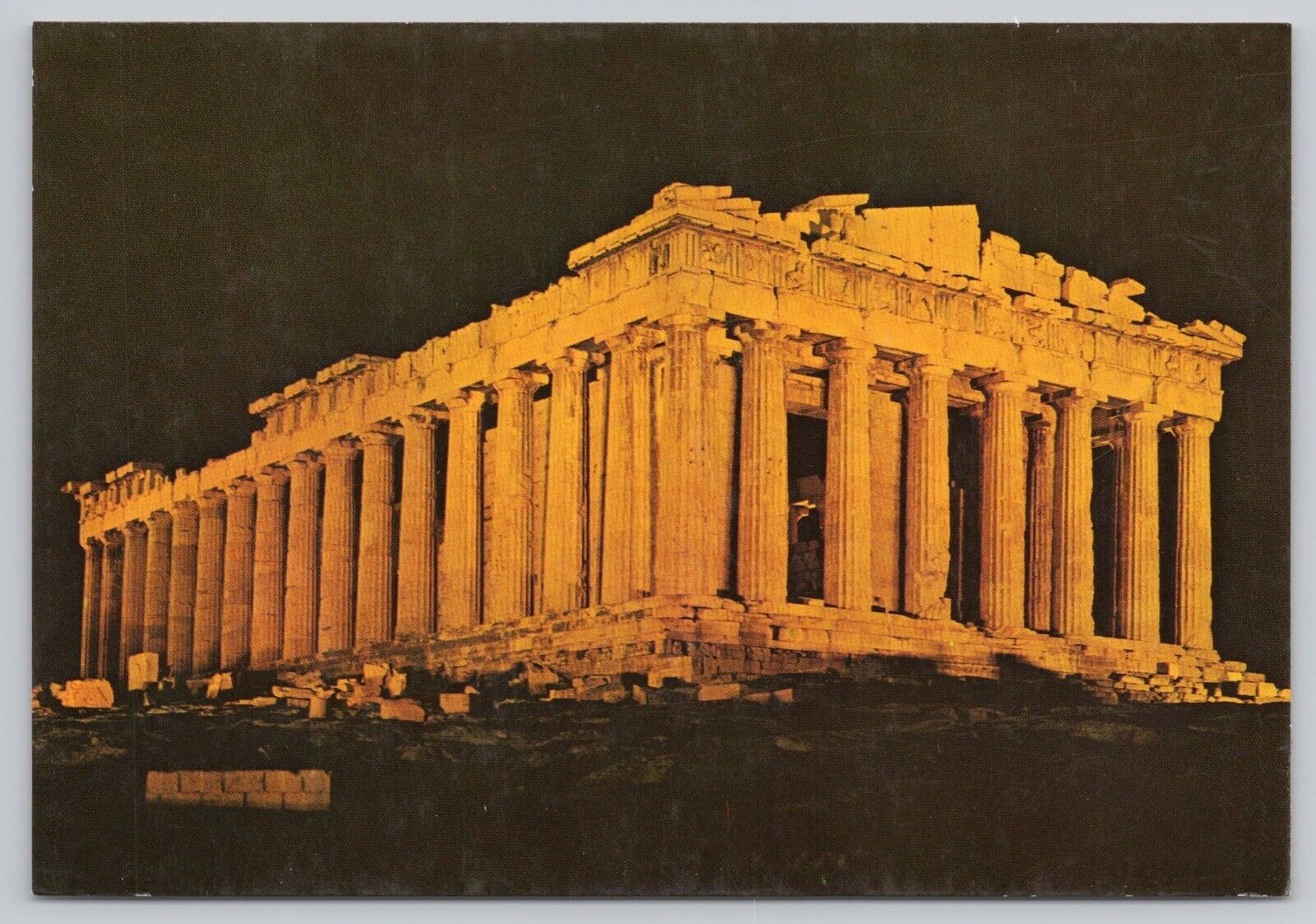 Athens Greece, Acropolis by Night, Ancient Ruins, Vintage Postcard