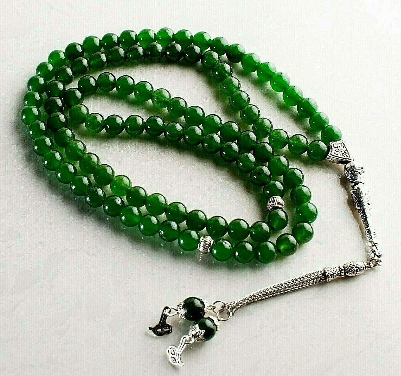 REAL Green Jade Stone Islamic Prayer 99 beads, Tasbih, Misbaha, Tasbeeh, 8mm