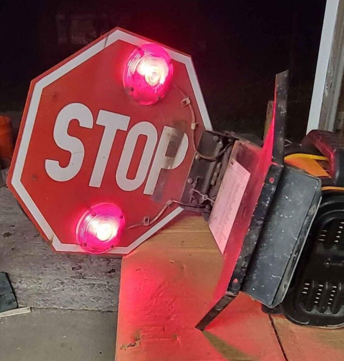Vintage School Bus Metal STOP Sign w/ Lights, Double sided, 12 volt