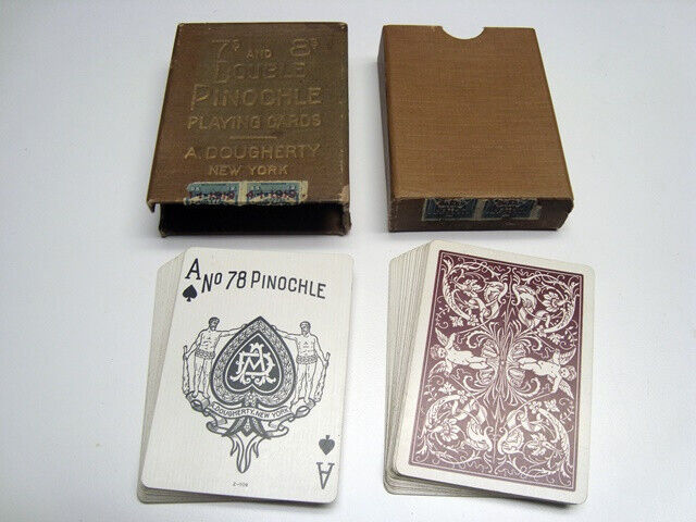 Circa 1919 A. Dougherty 7s and 8s Double Pinochle Playing Cards, Brown Back