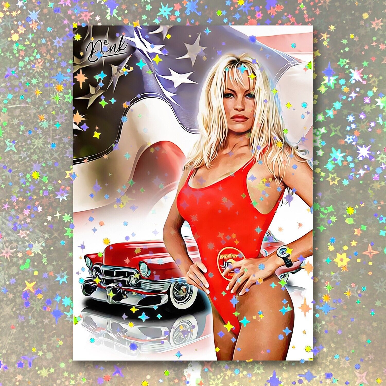 Pamela Anderson Holographic Pin-Up Patriot Sketch Card Limited 1/5 Dr. Dunk