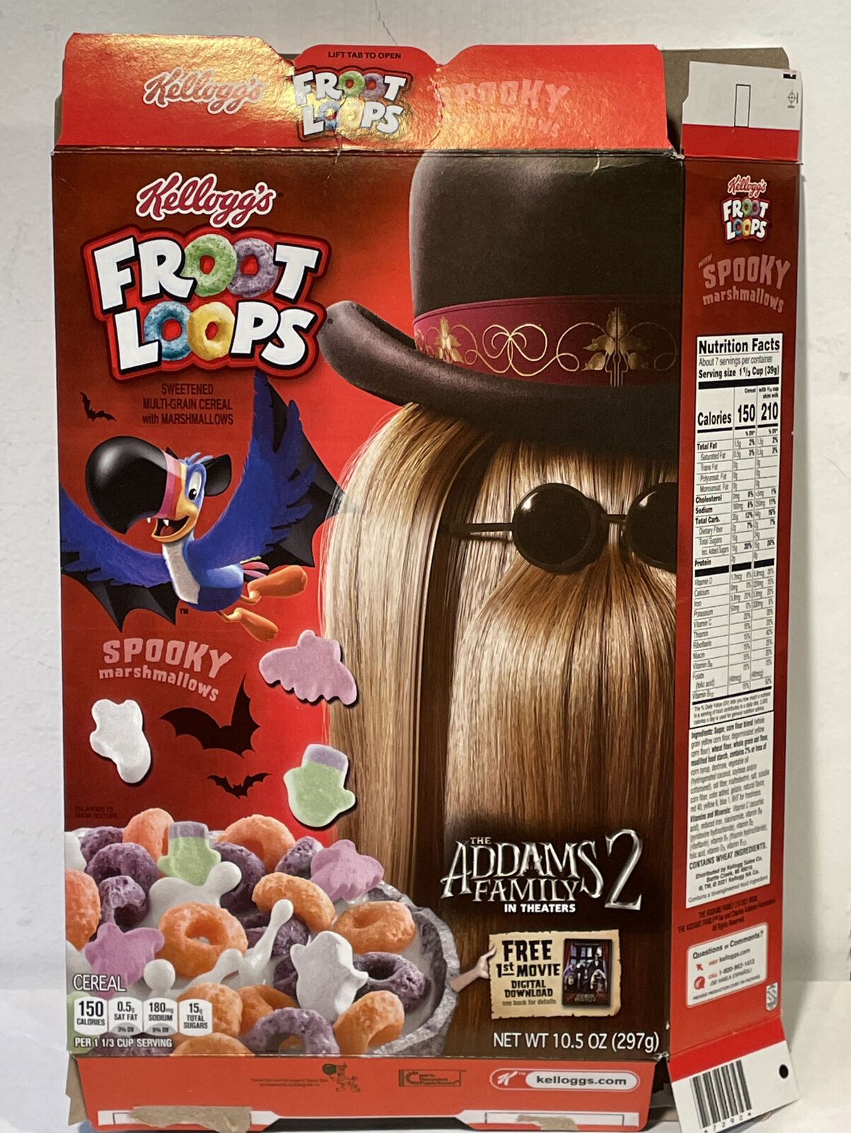 Kellogg\'s Froot Loops Disney Addams Family Cousin It Cereal Box FLAT ...
