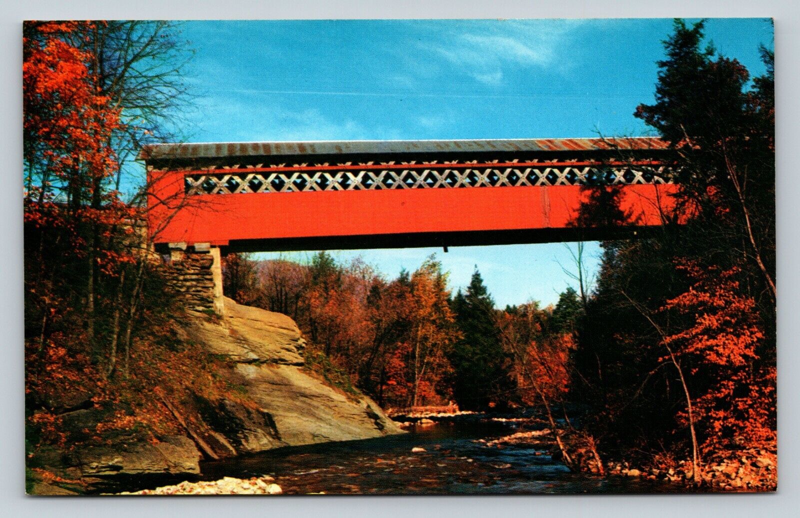 Old Covered Chiselville Bridge Arlington Vermont In Fall VINTAGE Postcard