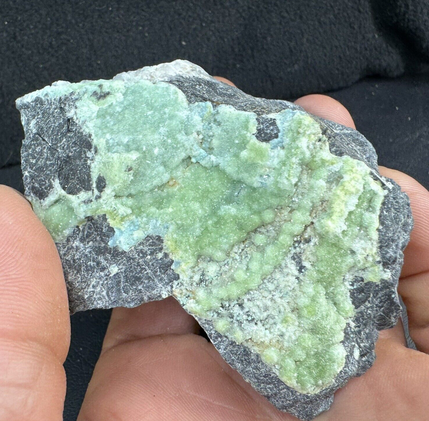 Green Wavellite Crystals / Blue Planerite on Matrix from Arkansas