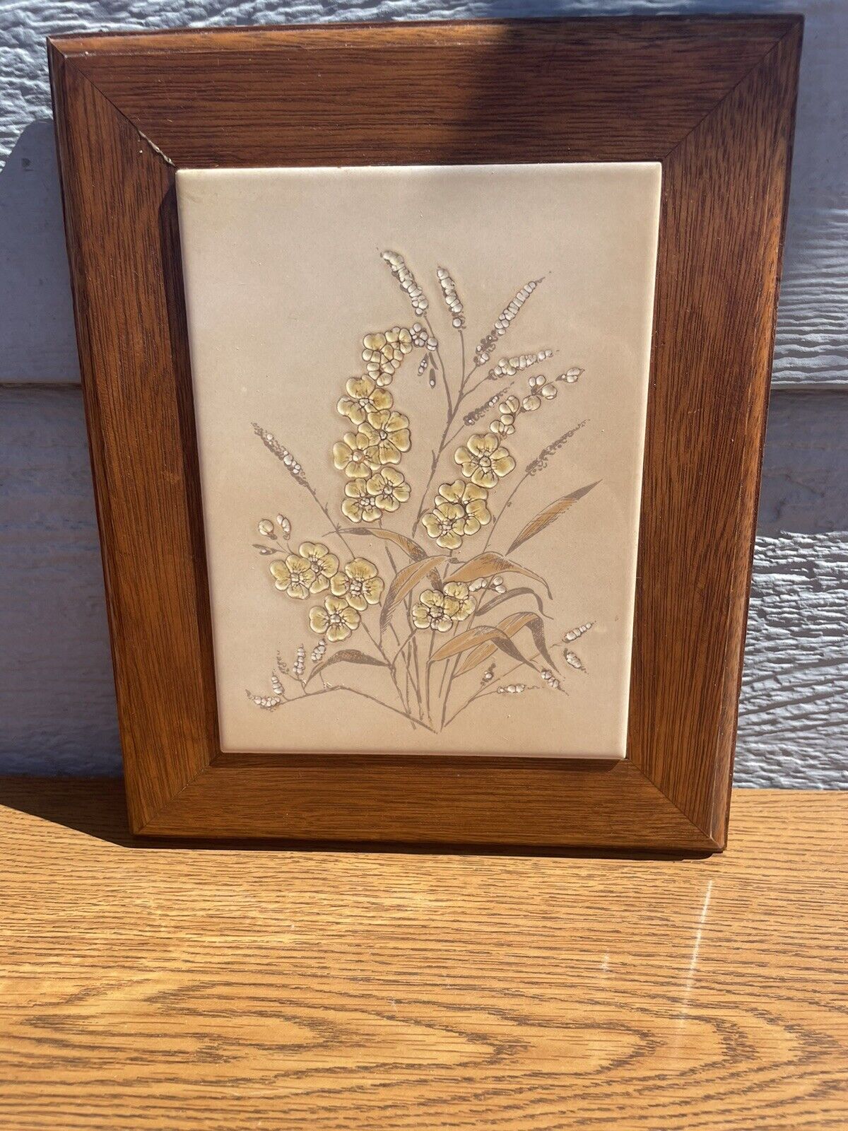 Vintage Floral Wildflowers Tile/ Trivet Art Wooden Frame