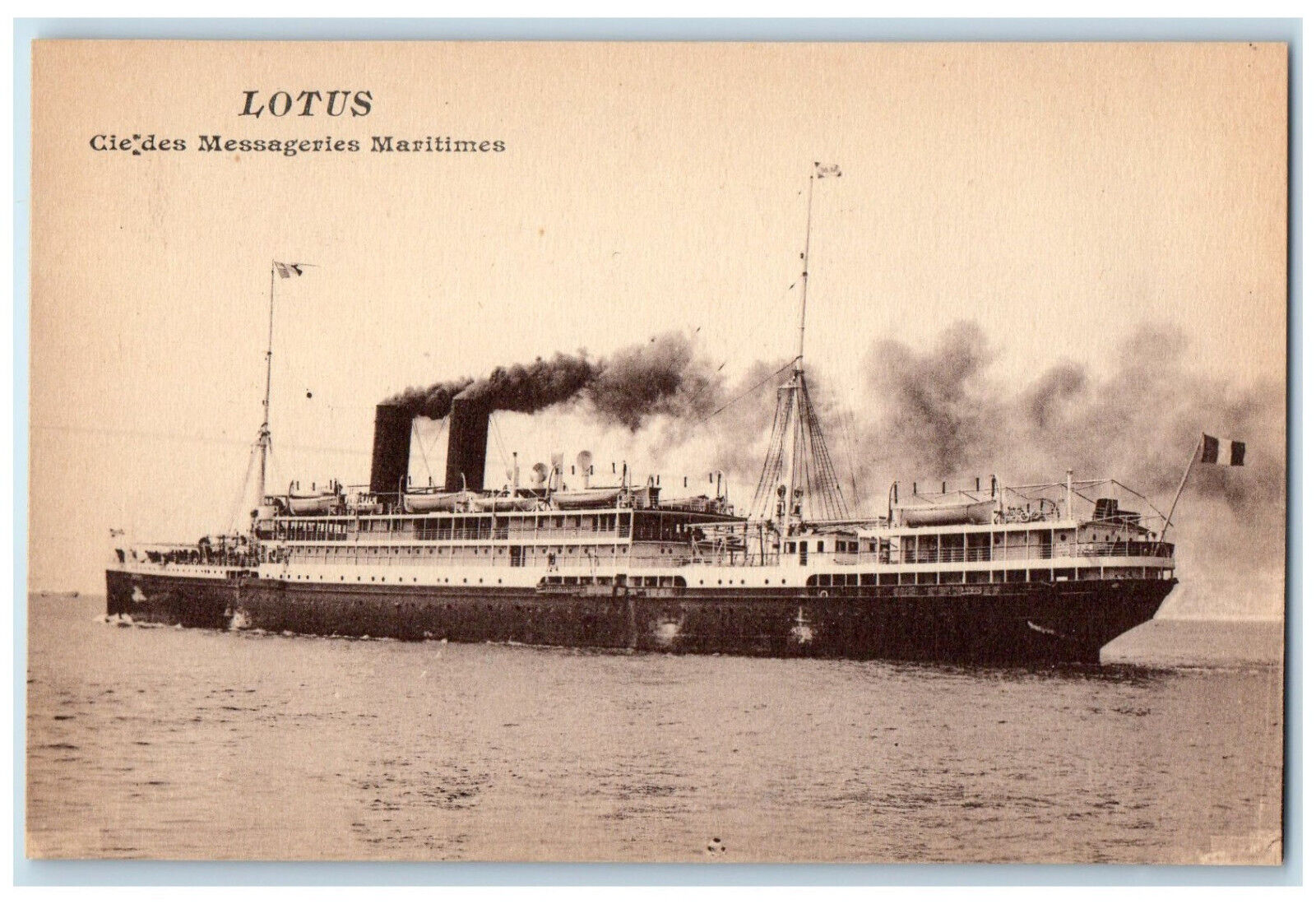 c1940's Messageries Maritimes Lotus Steamship Vintage Unposted Postcard
