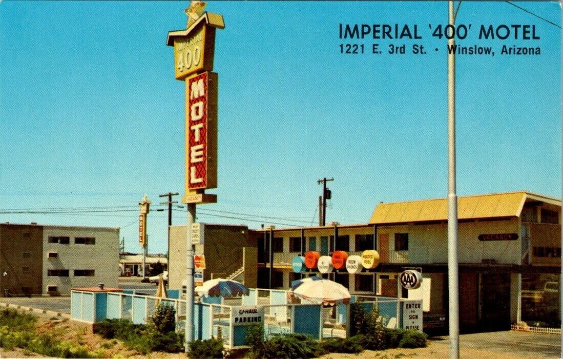 Vintage Postcard- IMPERIAL '400' MOTEL 1221 E. 3rd St. Winslow, Arizona unposted