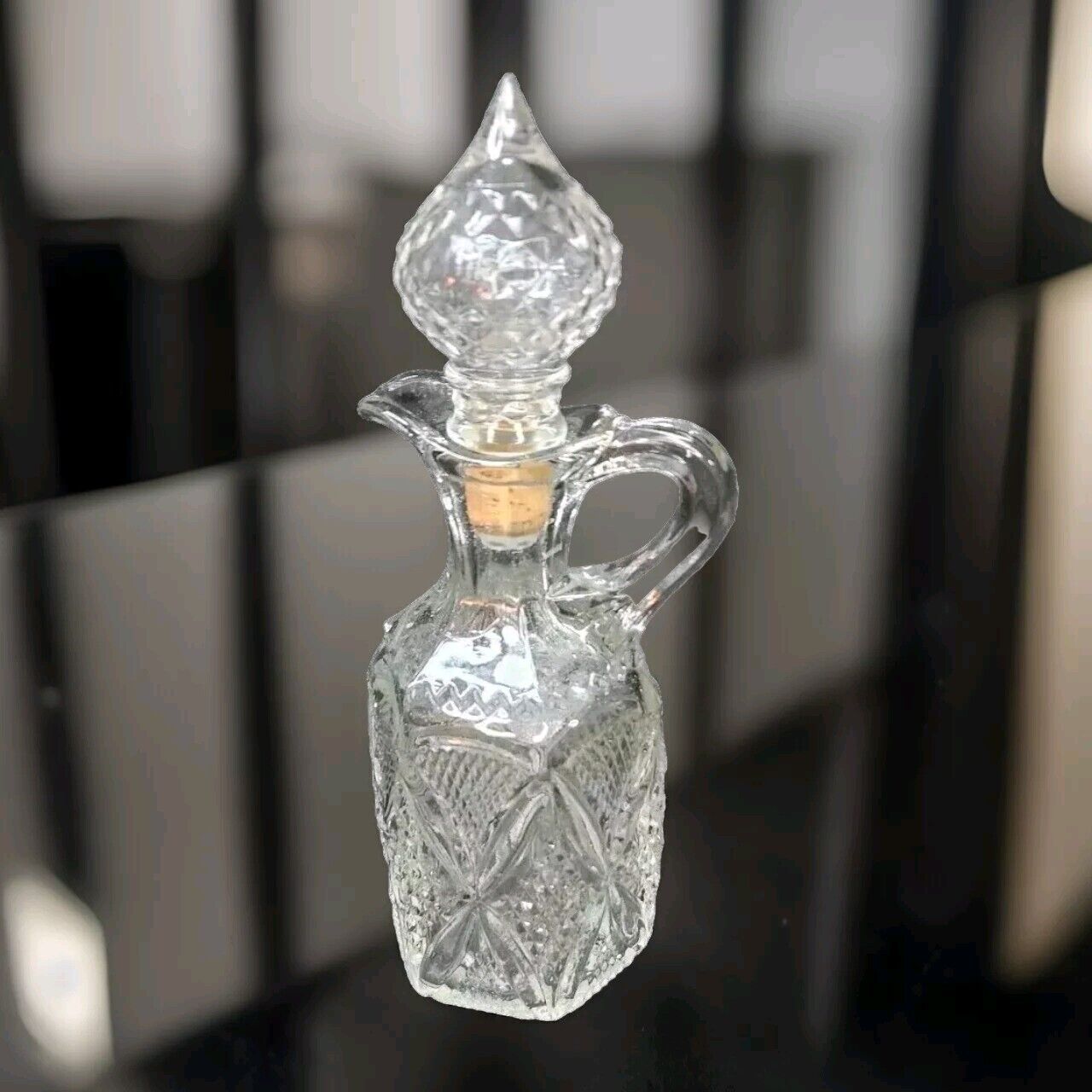 Vintage Heavy Clear Glass Decanter with Glass Stopper 9.5\