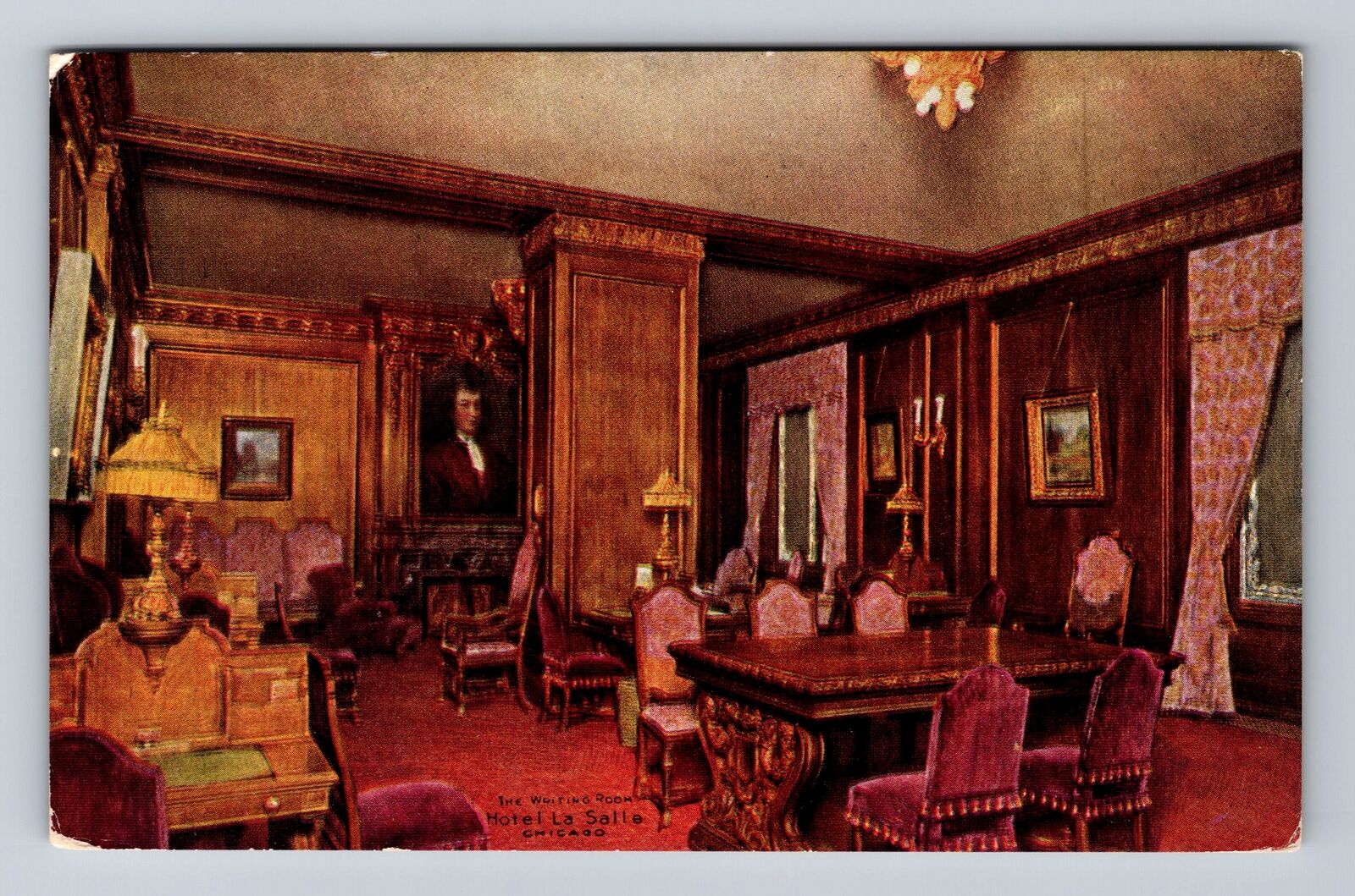 Chicago IL-Illinois, Hotel La Salle Waiting Room Advertising Vintage Postcard