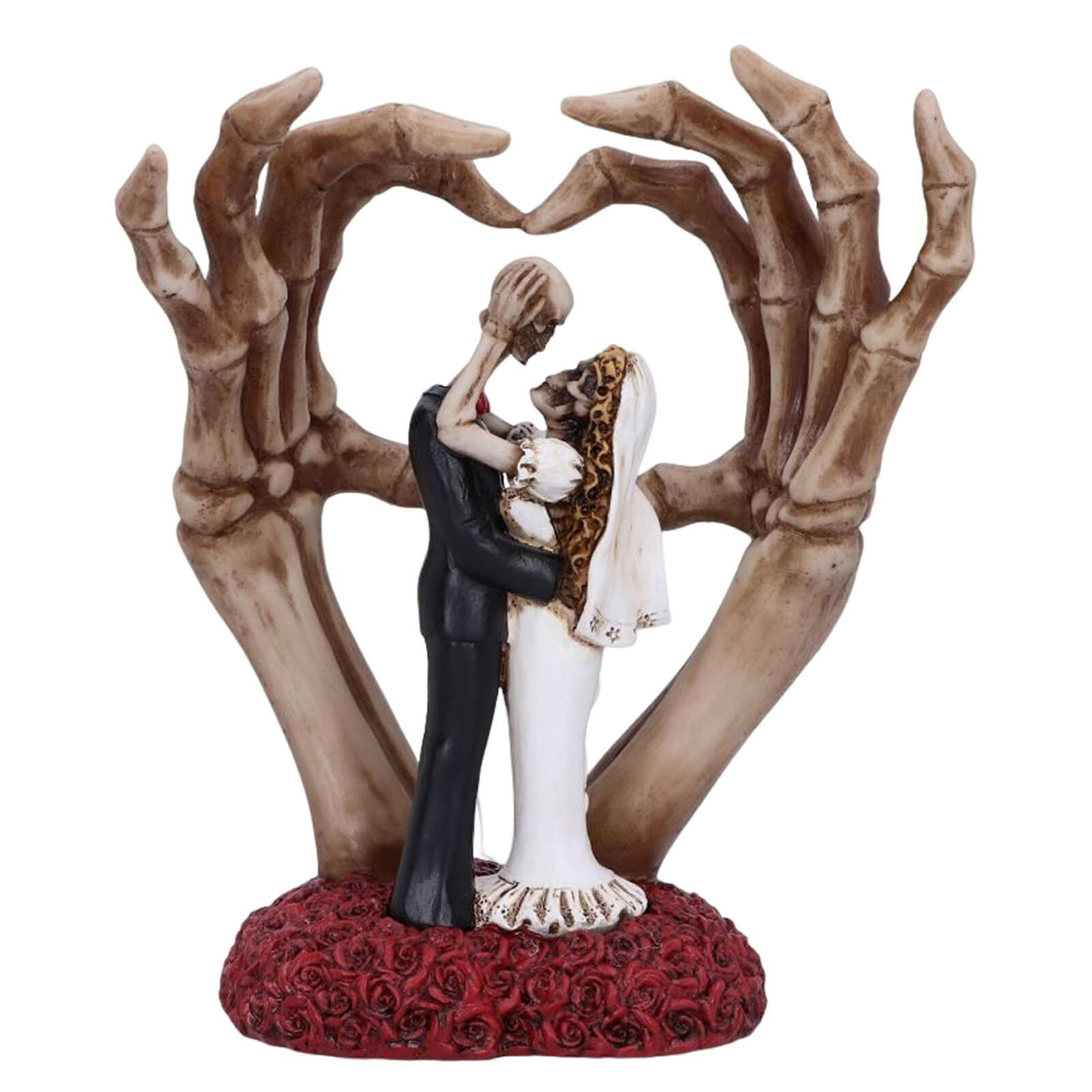 Skeleton Couple Statue Bride and Groom Wedding Gothic Roses Figurine