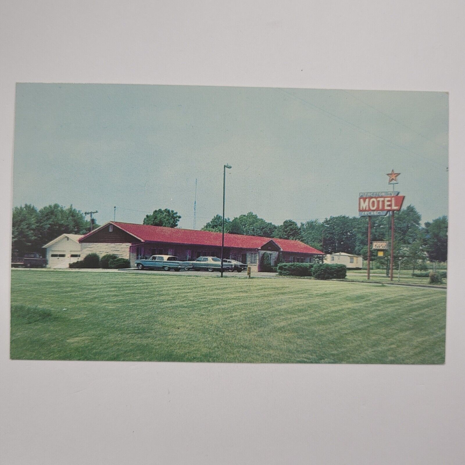 Pierceton Motel Classic Cars Sign Warsaw Indiana IN Vintage Chrome Postcard
