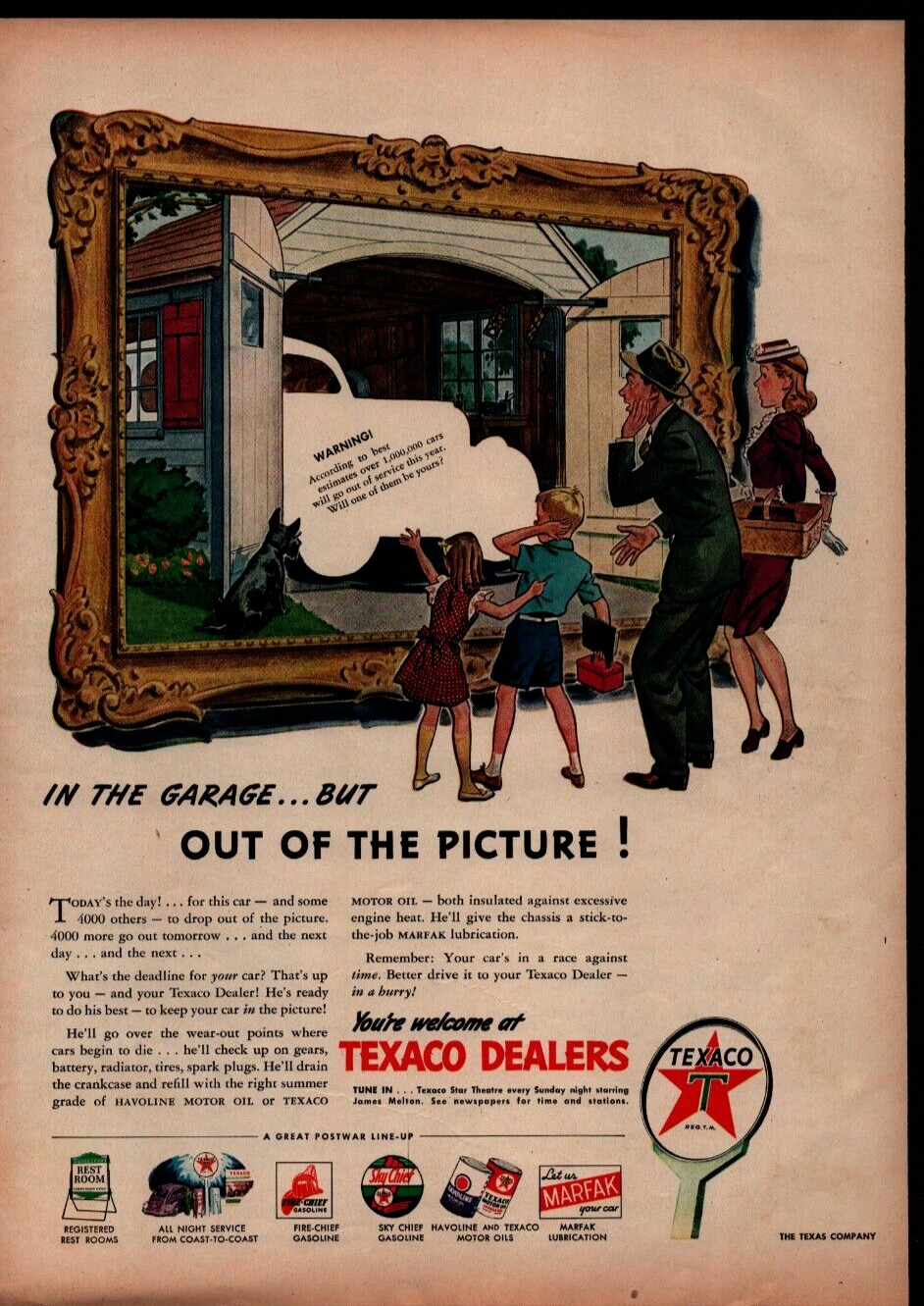 1945 Print Ad Texaco In the Garage but Out of the Picture Illustration Family