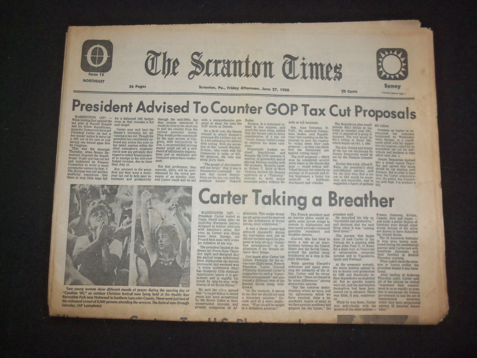 1980 JUNE 27 THE SCRANTON TIMES NEWSPAPER-CARTER COUNTERS GOP TAX CUTS - NP 8402