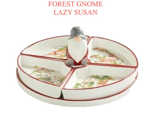 Pottery Barn Forest Gnome Lazy Susan Sectional Serving Platter Figural NIB