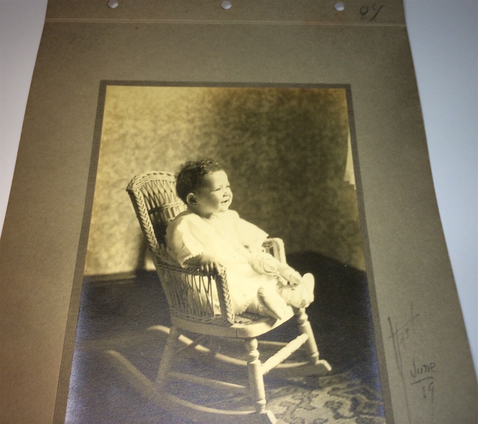 Antique American Fashion Adorable Smiling Child, Rocking Chair C.1926 Photo US