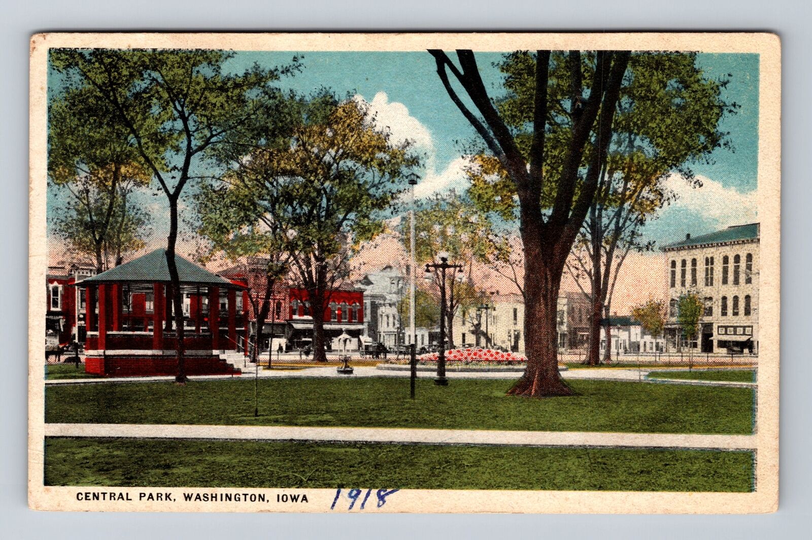 Washington IA-Iowa, Scenic Panoramic Central Park, Antique Vintage Postcard