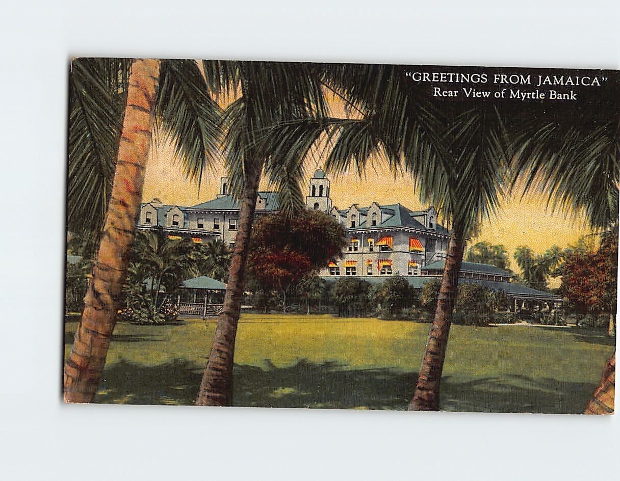 Postcard Rear View of Myrtle Bank Greetings from Jamaica