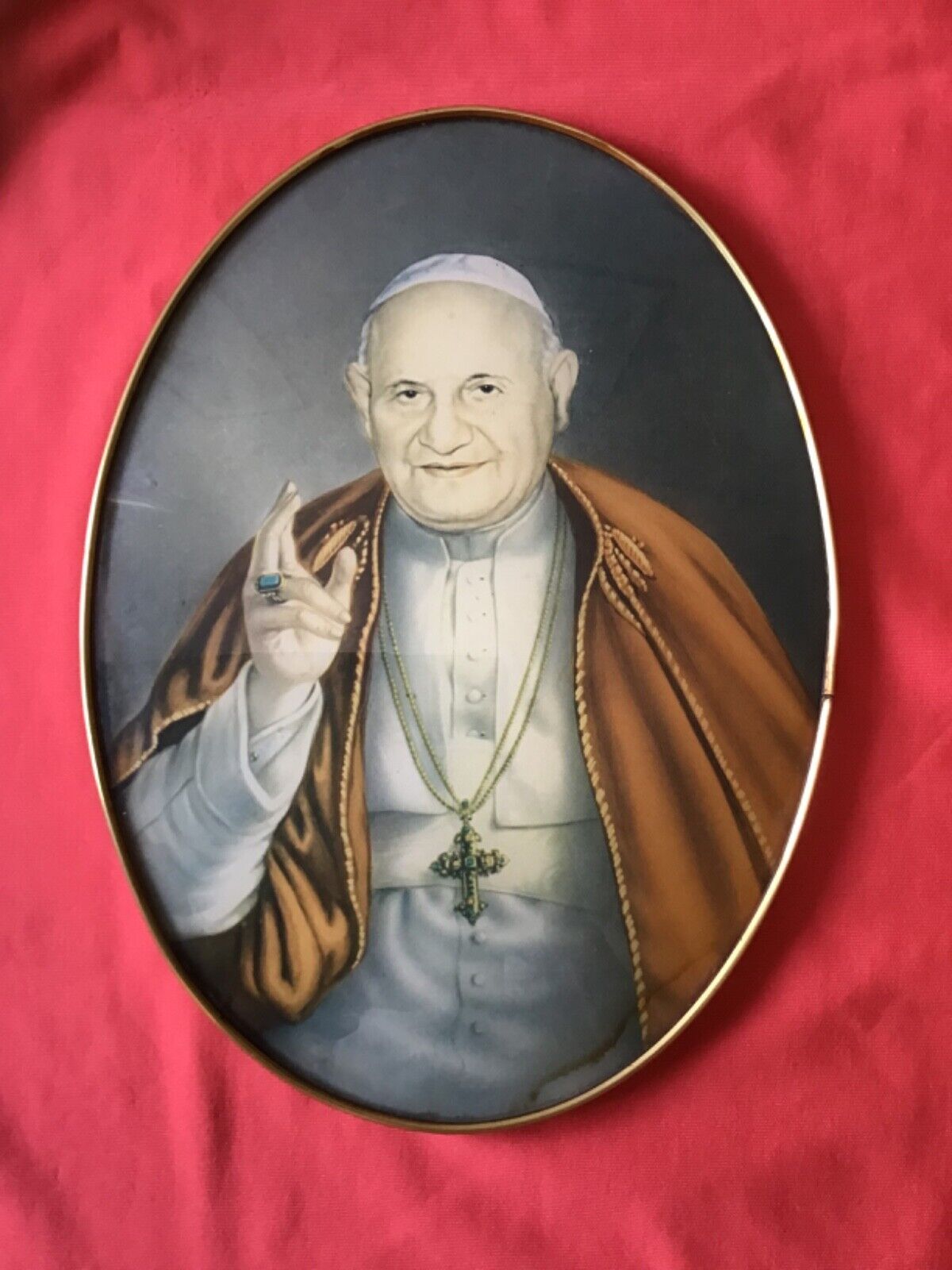 Vintage oval picture pope John XXIII with brass frame from Italy 🇮🇹 1960th