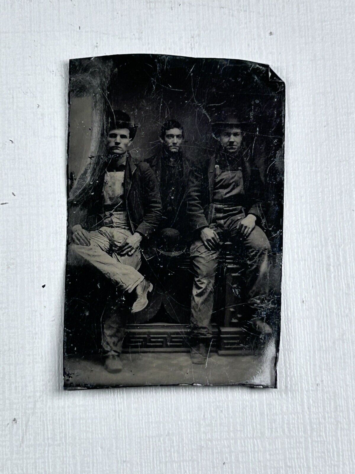 Tintype Photo Men Occupational Overalls
