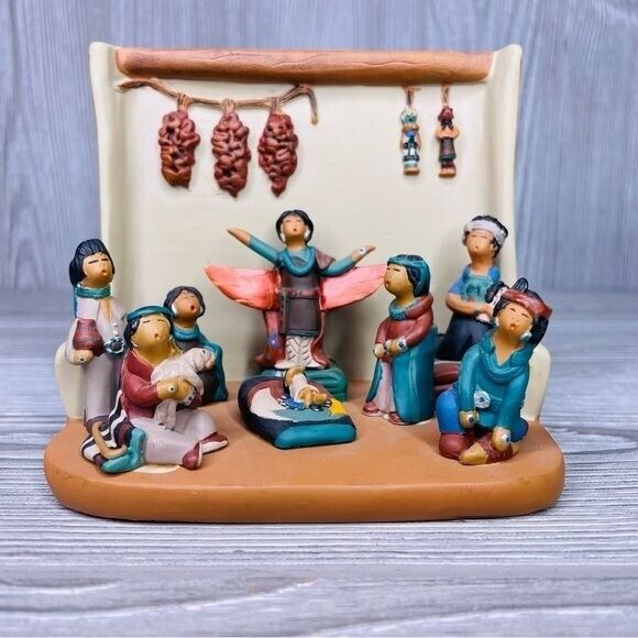 Folk Art Pottery Nativity Scene April Romo de vivar Baby Jesus Manger Christmas