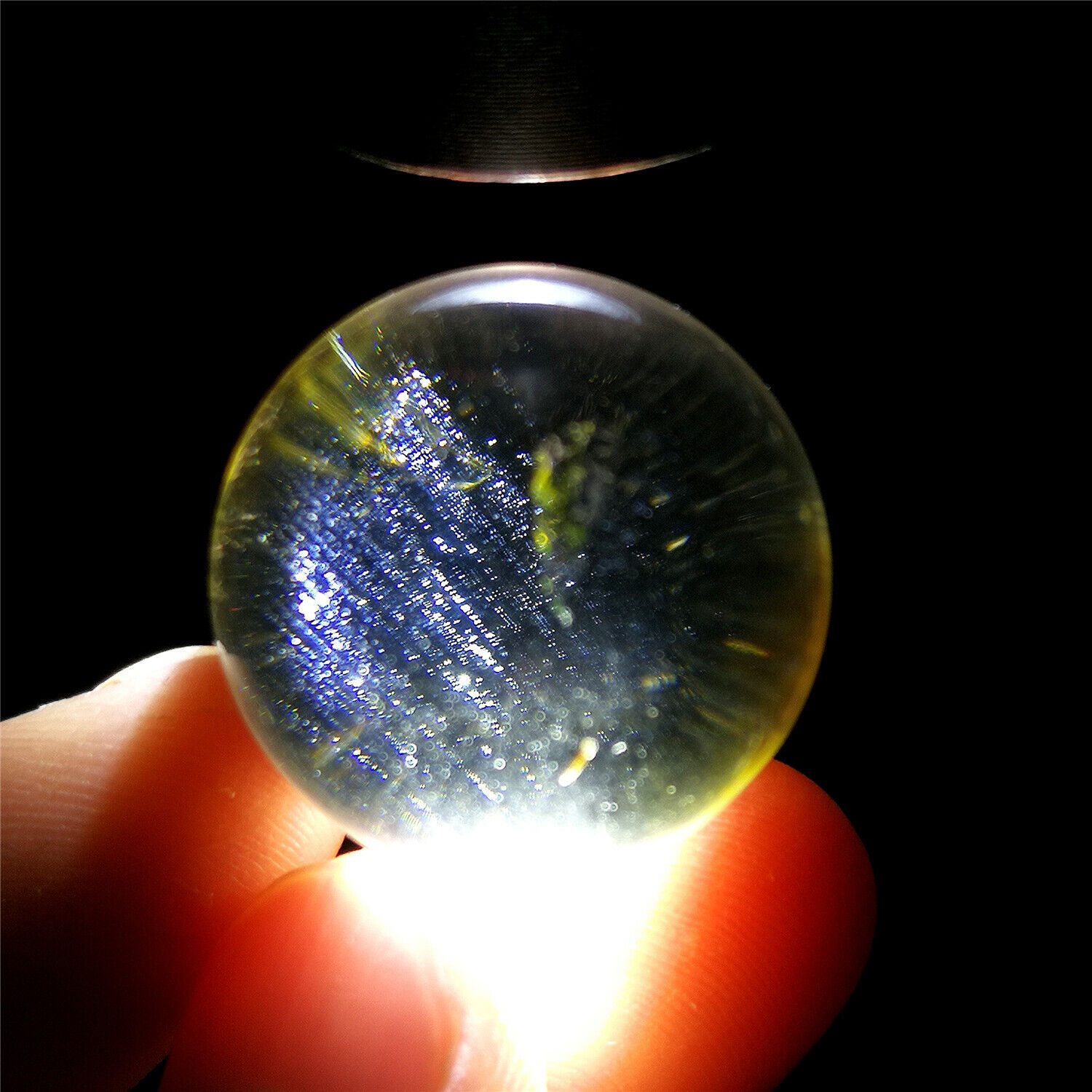 21g 24.5mm Blue Needle Quartz Sphere Natural Clear Golden Hair Rutilated Ball