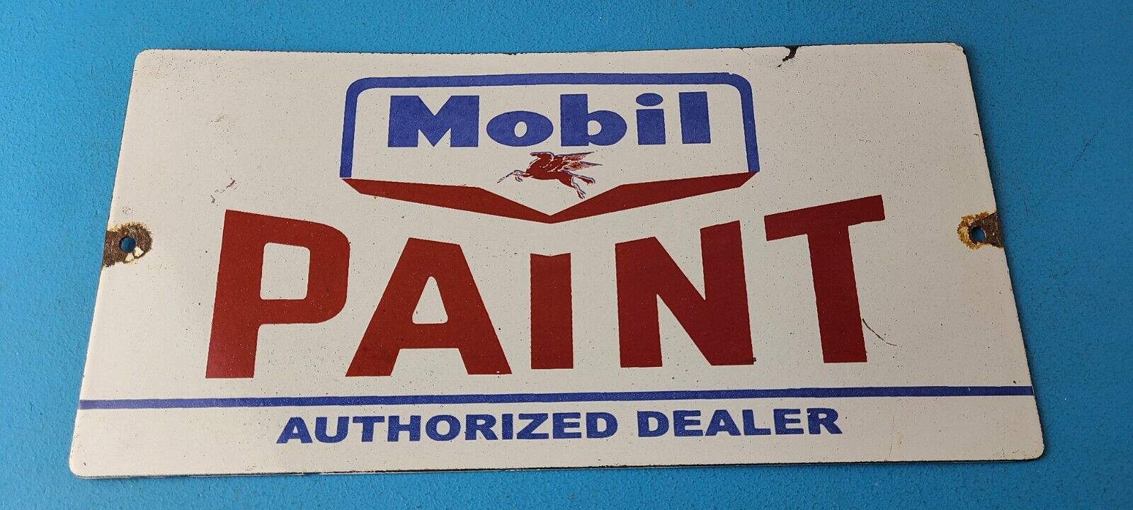 Vintage Mobil Porcelain Sign - Dealer Pegasus Gas Pump Service Paint Sign