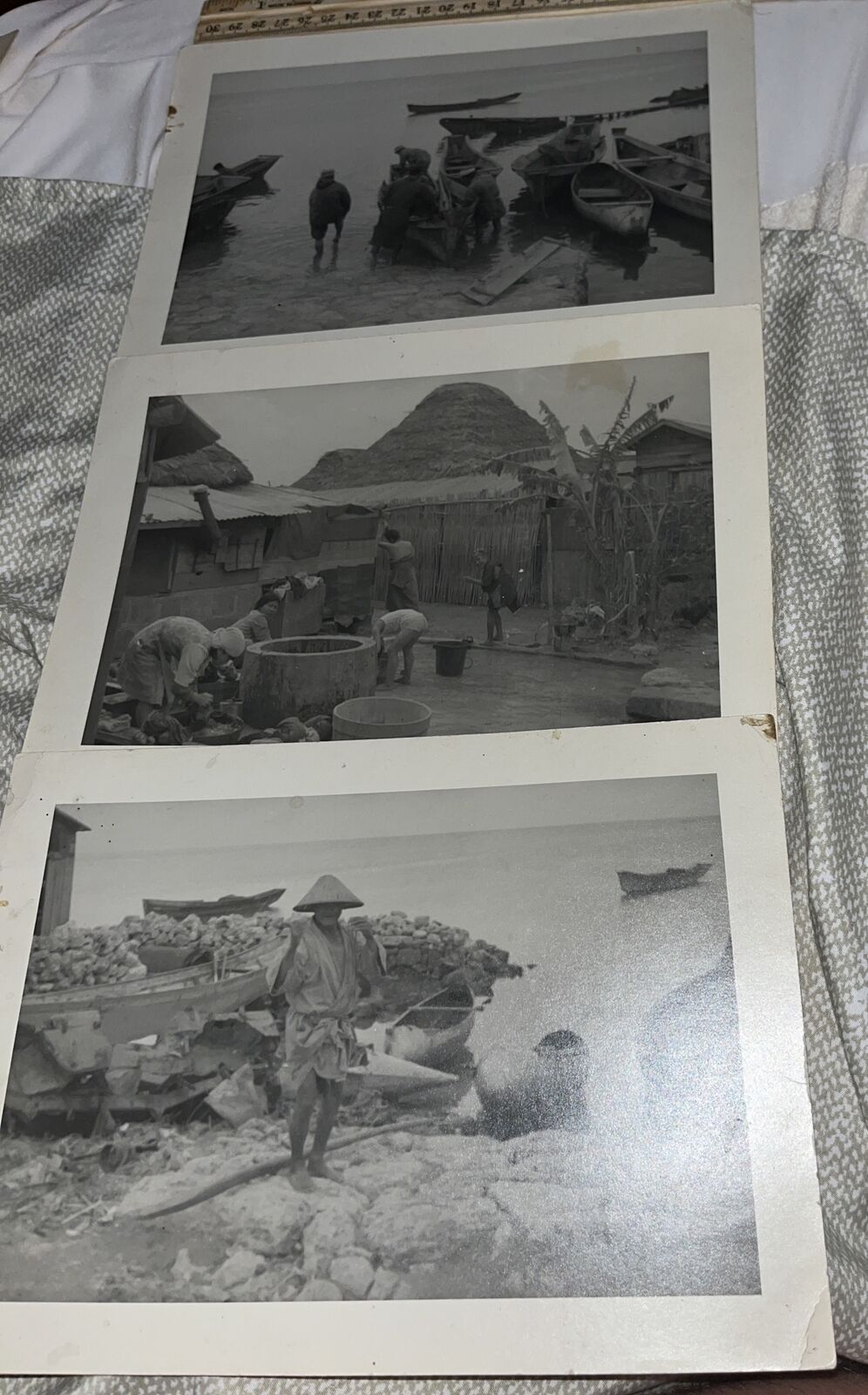 3 Vintage Photos of Asian Village Life and Culture, Nautical Boating Fishing