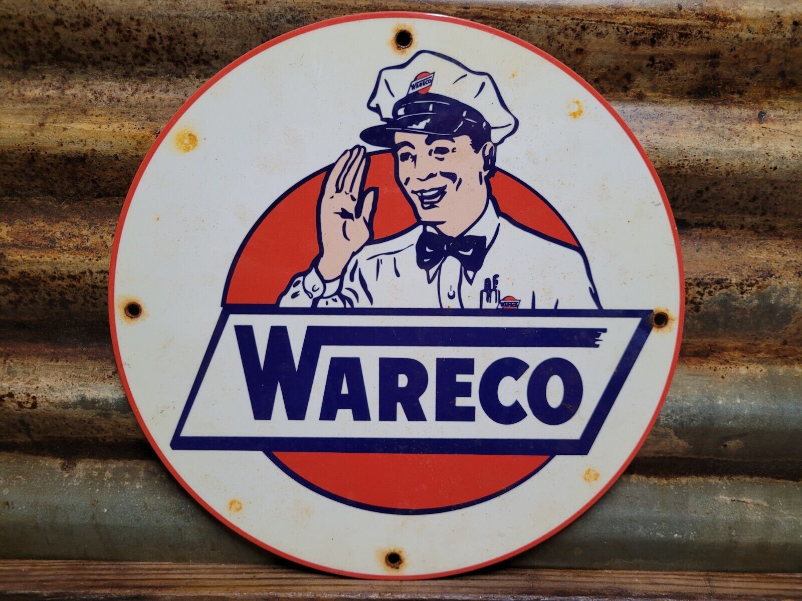 VINTAGE WARECO PORCELAIN SIGN GASOLINE GAS STATION WILLIAM WARE TEXACO PRODUCTS