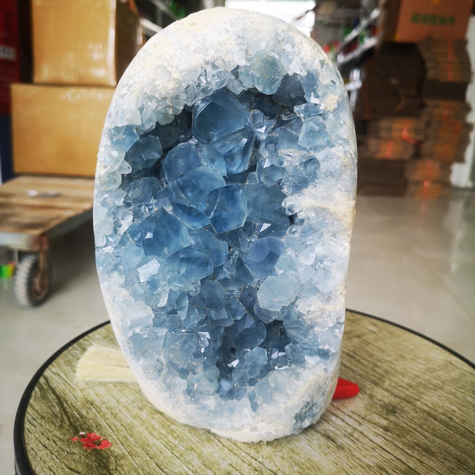 7.15LB Natural Beautiful Blue Celestite Crystal Geode Cave Mineral Specim3250g