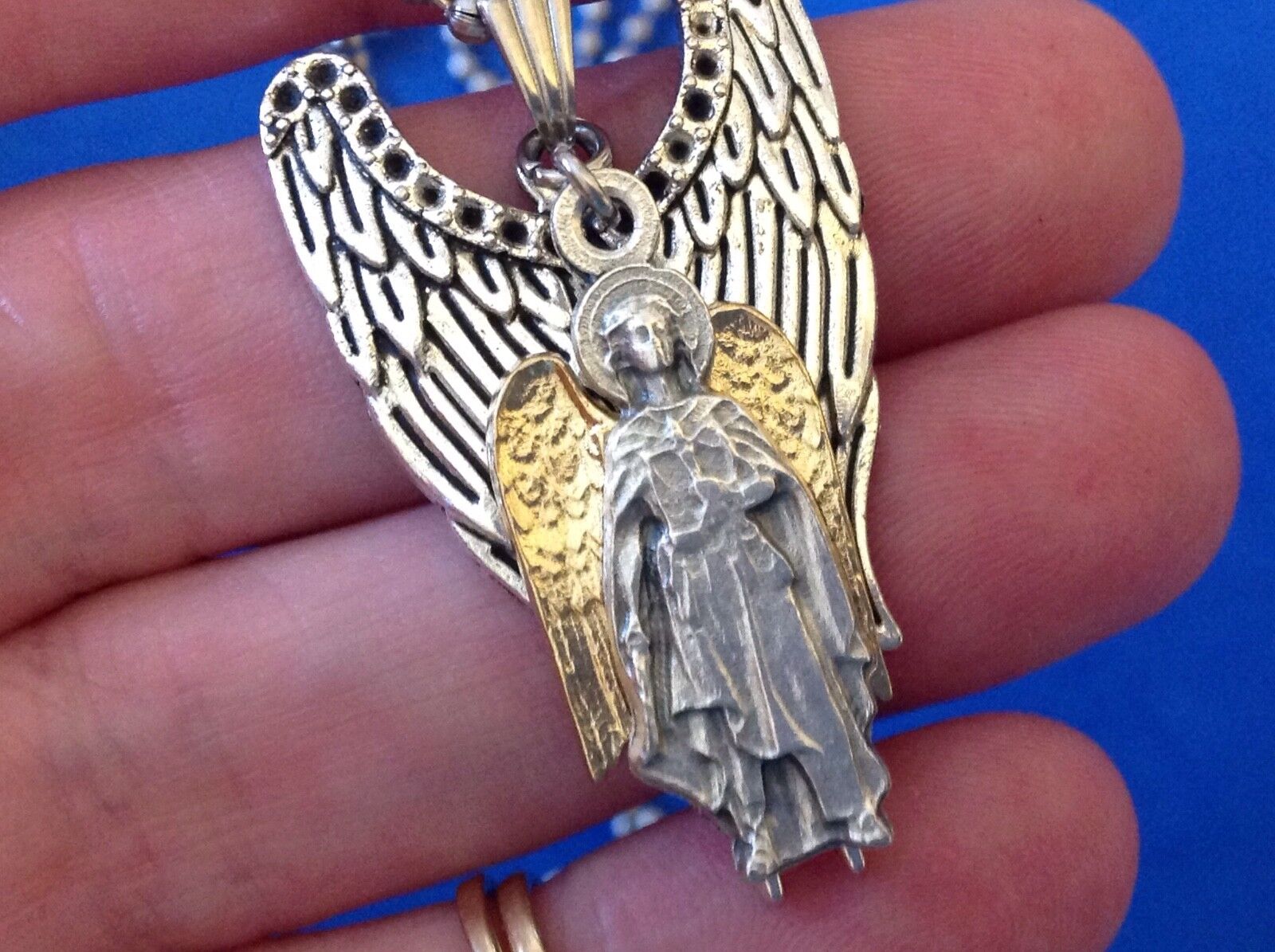 CUSTOM ARCHANGEL St URIEL Saint Medal NECKLACE Pendant Gold Plate Angel Wings 