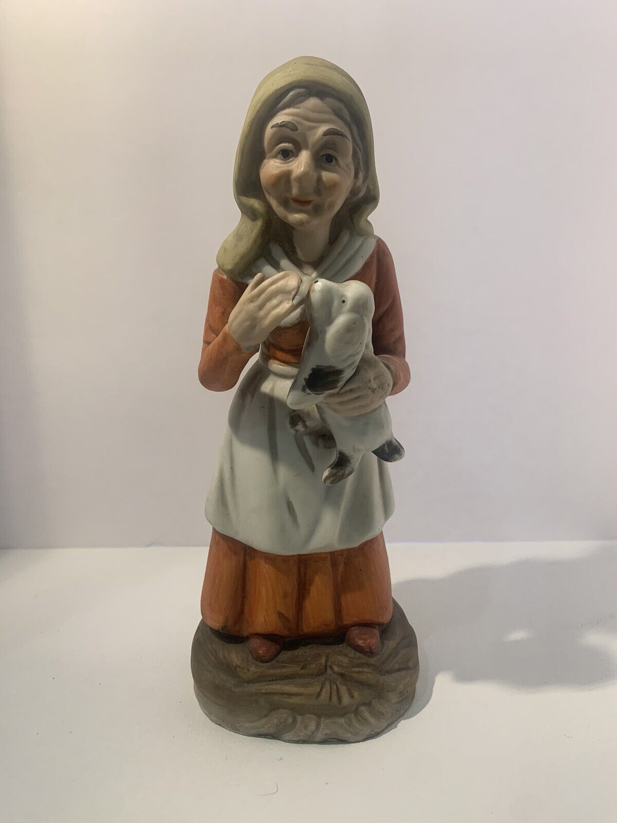 Vintage Porcelain Biscuit Figurine Old Woman Grandmother Dog 20th Century Europe