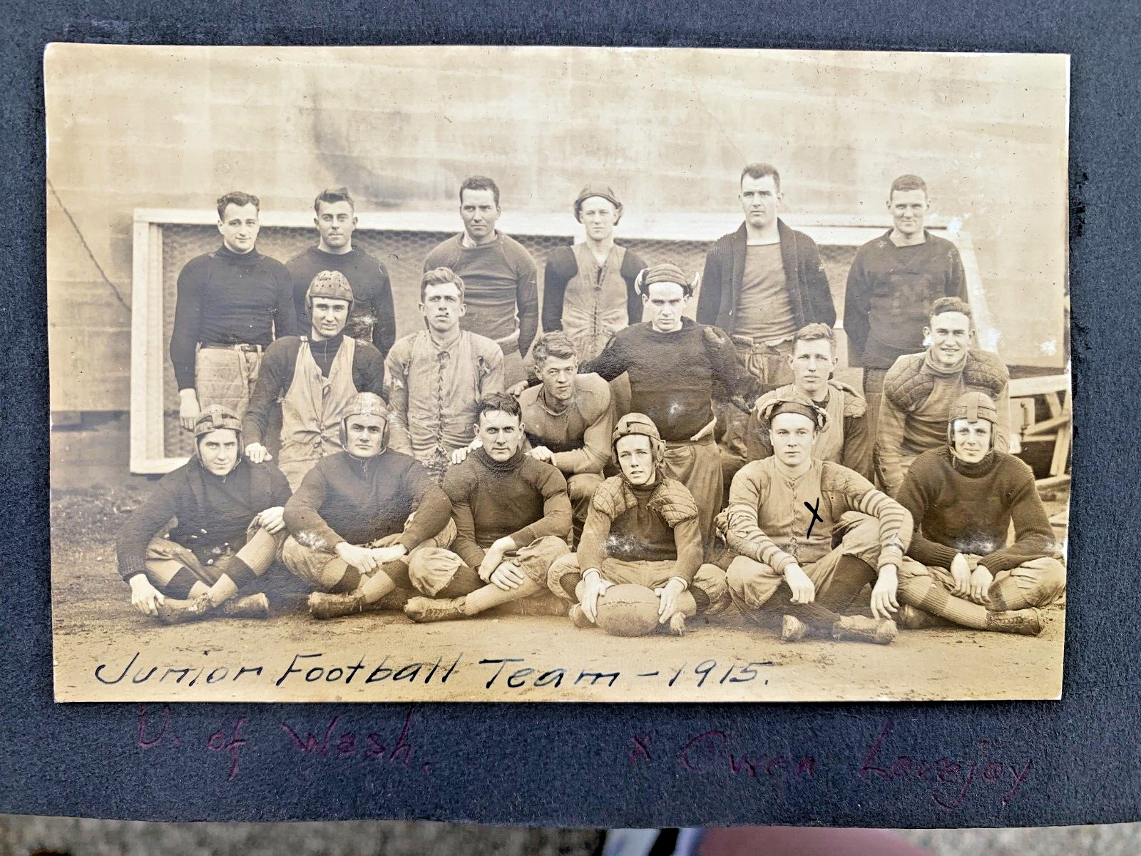 c 1910 RPPC Postcard Junior Football Team 1915 U Wash Caption
