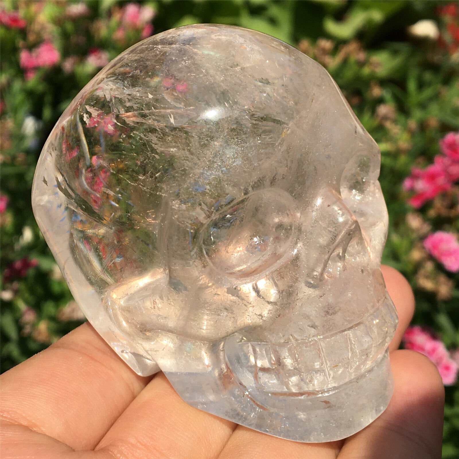 0.66LB TOP Natural clear quartz skull Hand Carved Crystal Healing MXK2169