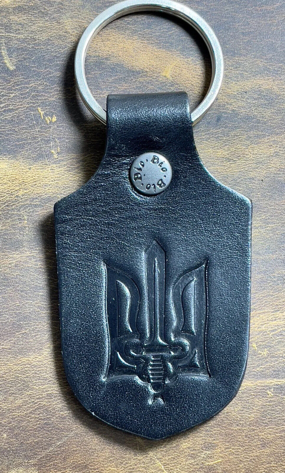Ukraine trident Genuine Leather Keychain, Patriotic Trizub Key fob, Keyring