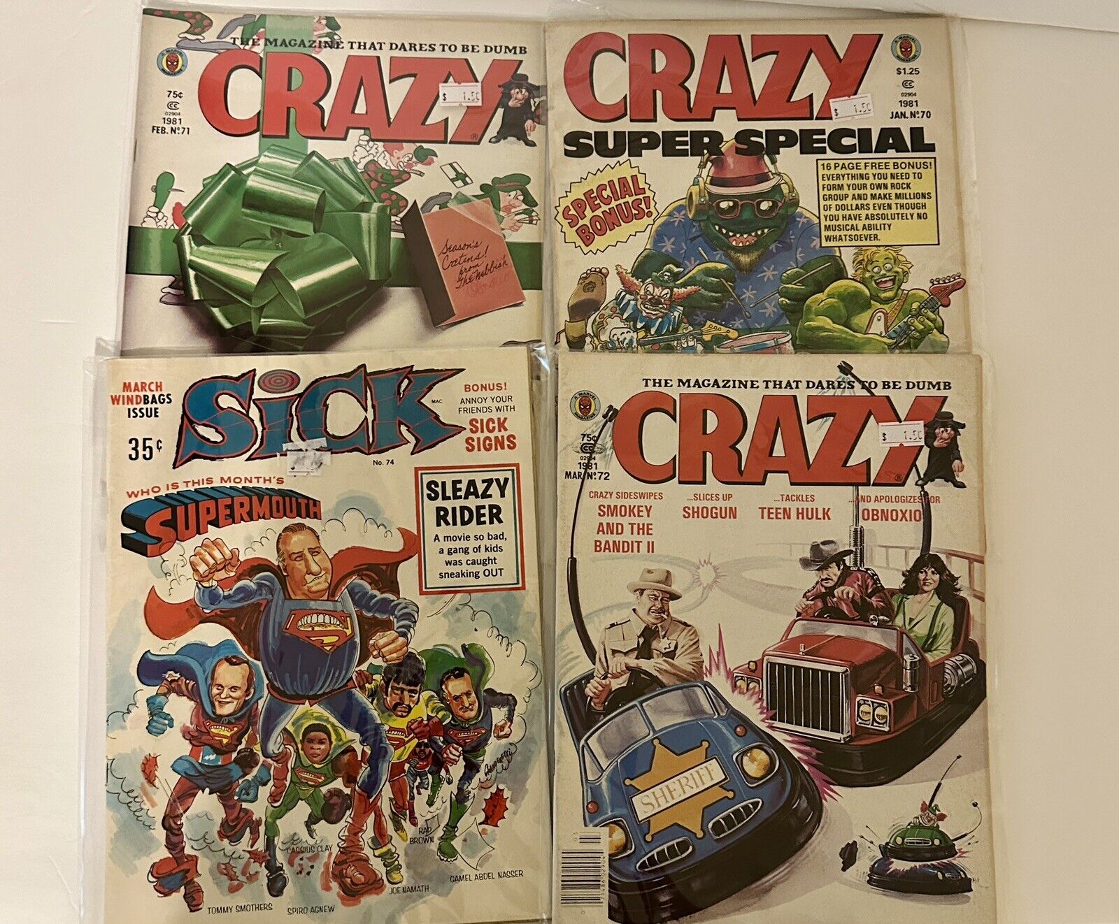 Crazy Magazine - Lot Of 70,71,72 Answers Sick 74 4 Issue Lot Marvel Stan Lee