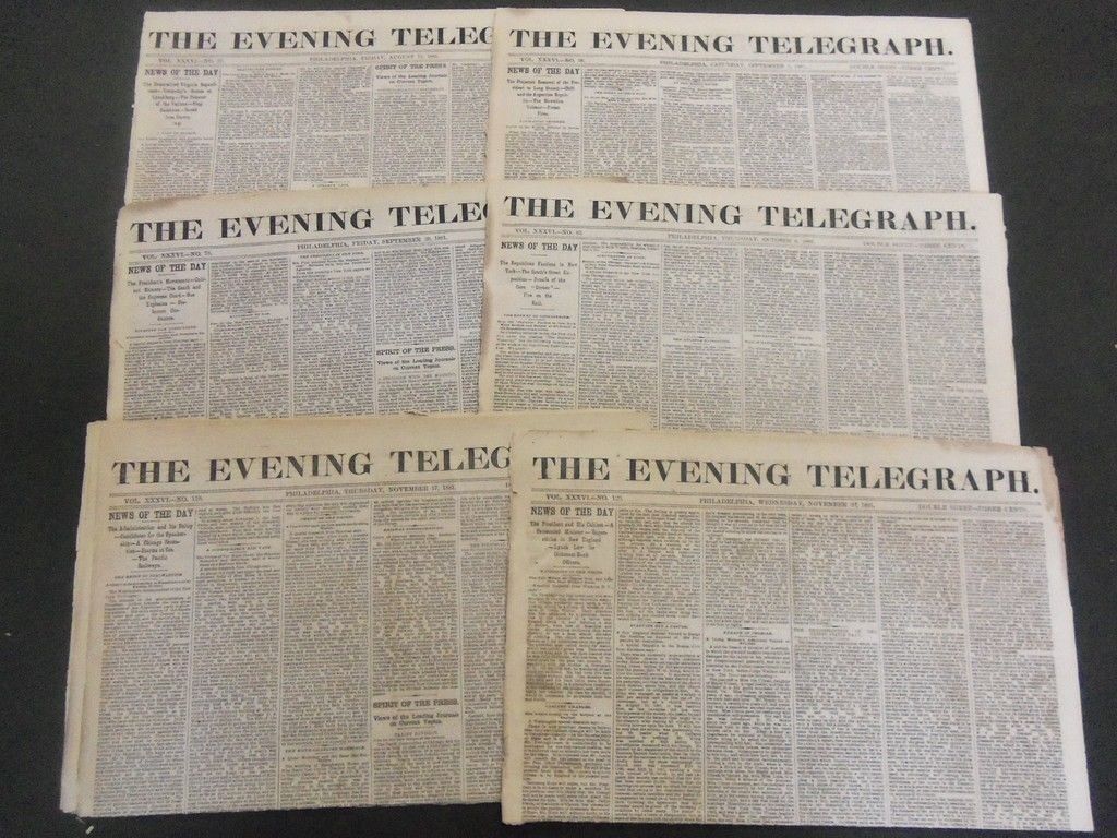 1881-1883 THE EVENING TELEGRAPH NEWSPAPER LOT OF 15 - NICE ADS - NP 1440