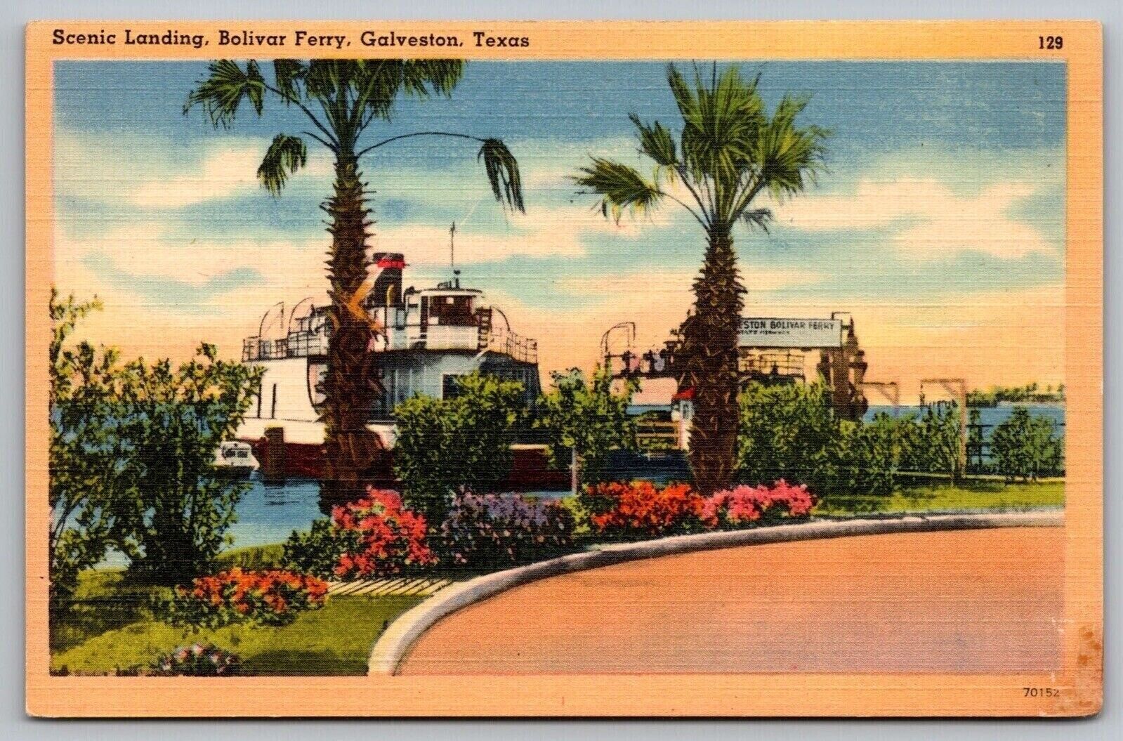 Landing Bolivar Ferry Galveston Texas Boat Tropical Palms Street View Postcard