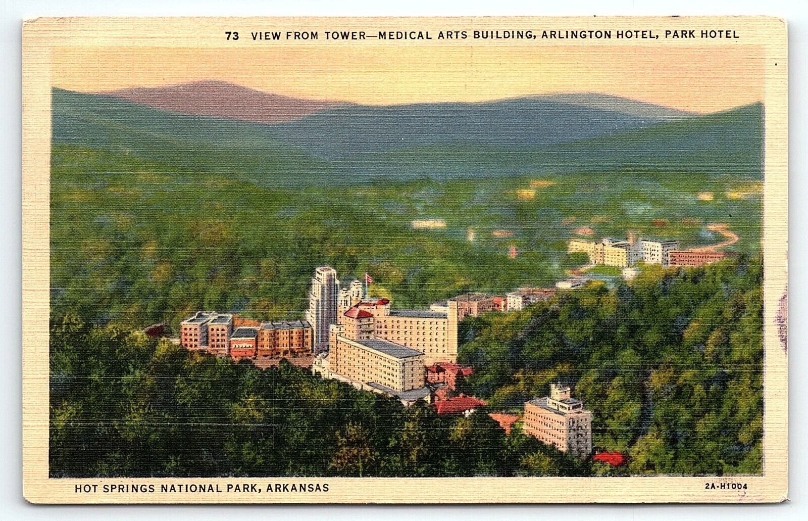 1938 HOT SPRINGS ARKANSAS ARLINGTON HOTEL PARK HOTEL AERIAL VIEW POSTCARD P1602