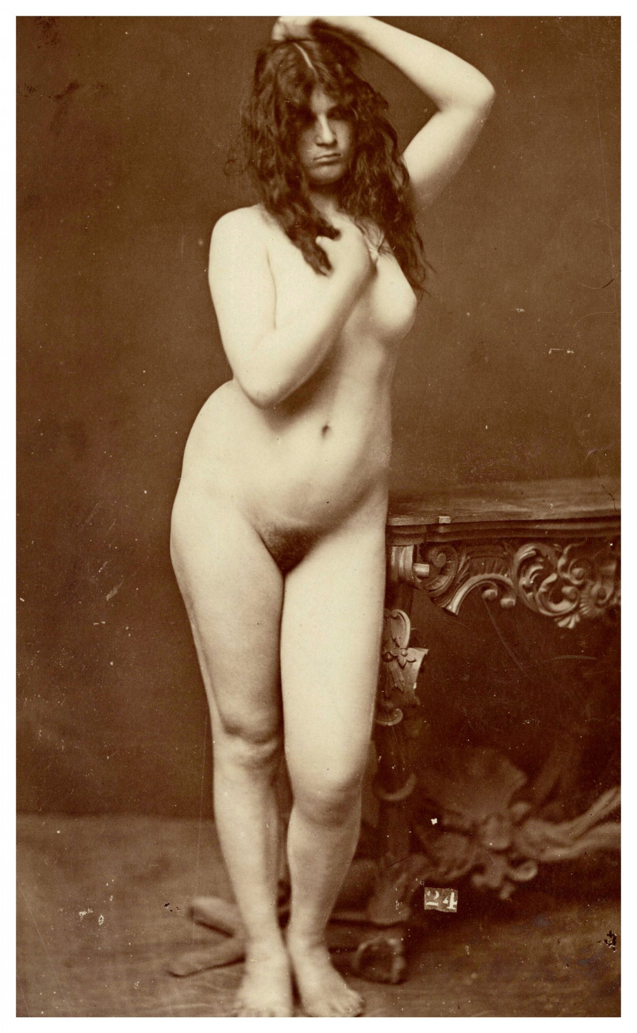 Vintage Print Female Nude Painter's Study  19.5x12 Albumin Print 
