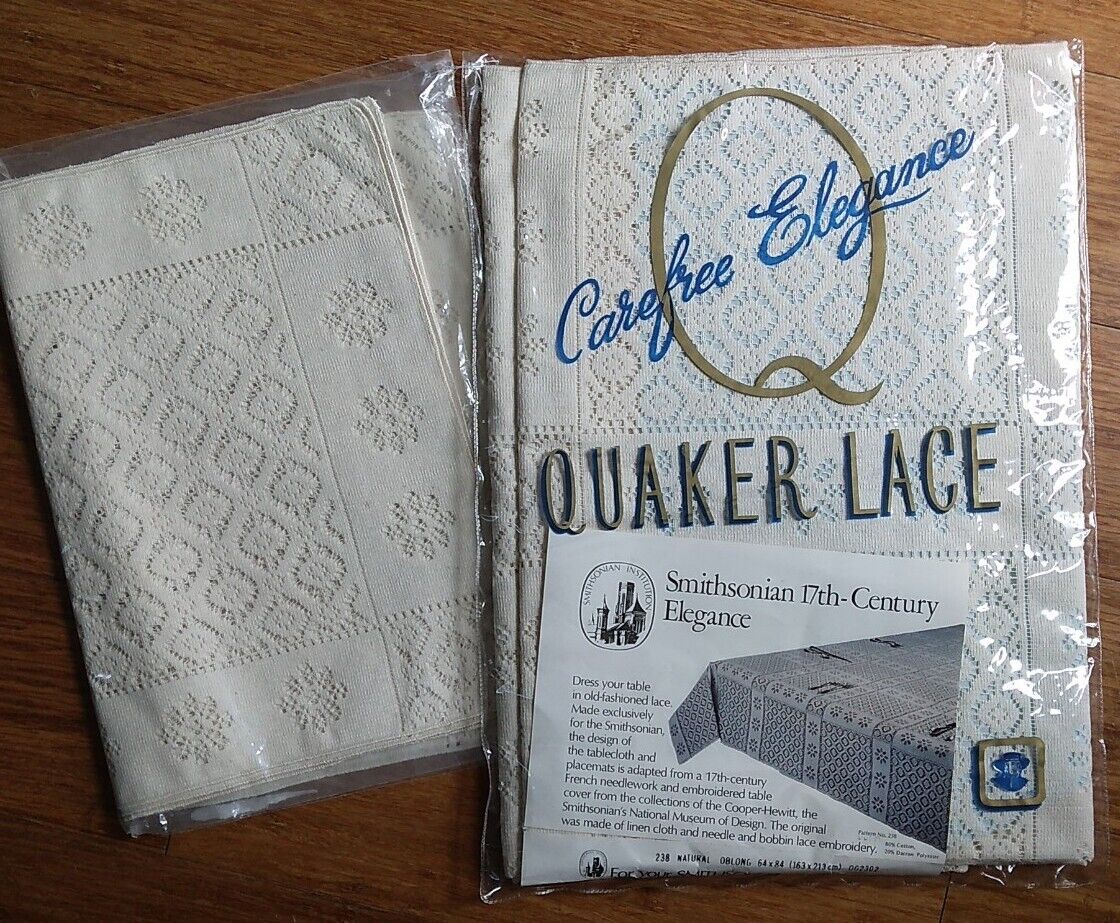 VNT Quaker Lace Smithsonian Tablecloth Oblong 64 x 84- 4 Placemats Holidays 