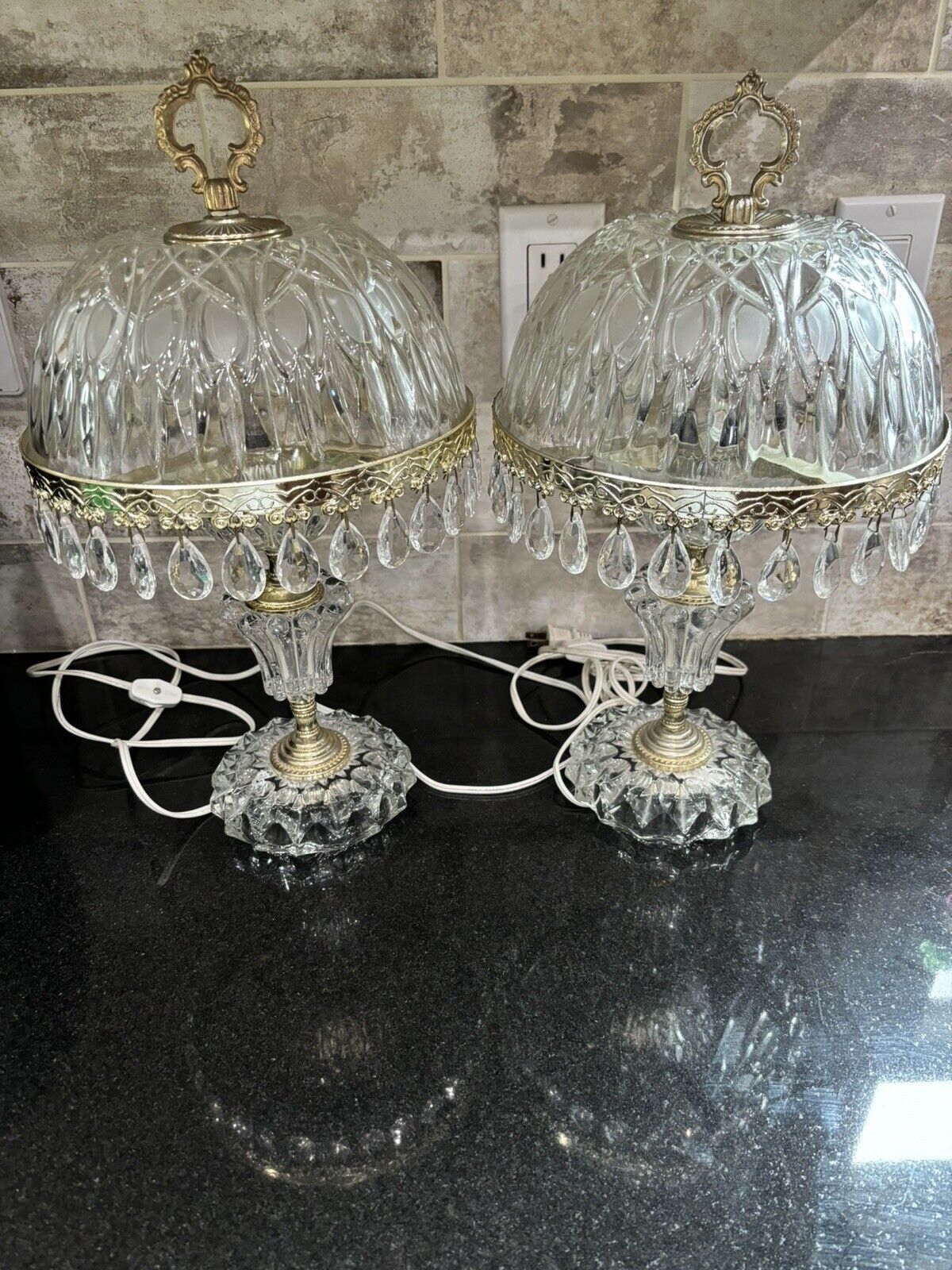 Vintage 16” Michelotti Crystal Lamps W/Prisms Excellent Condition Just Beautiful