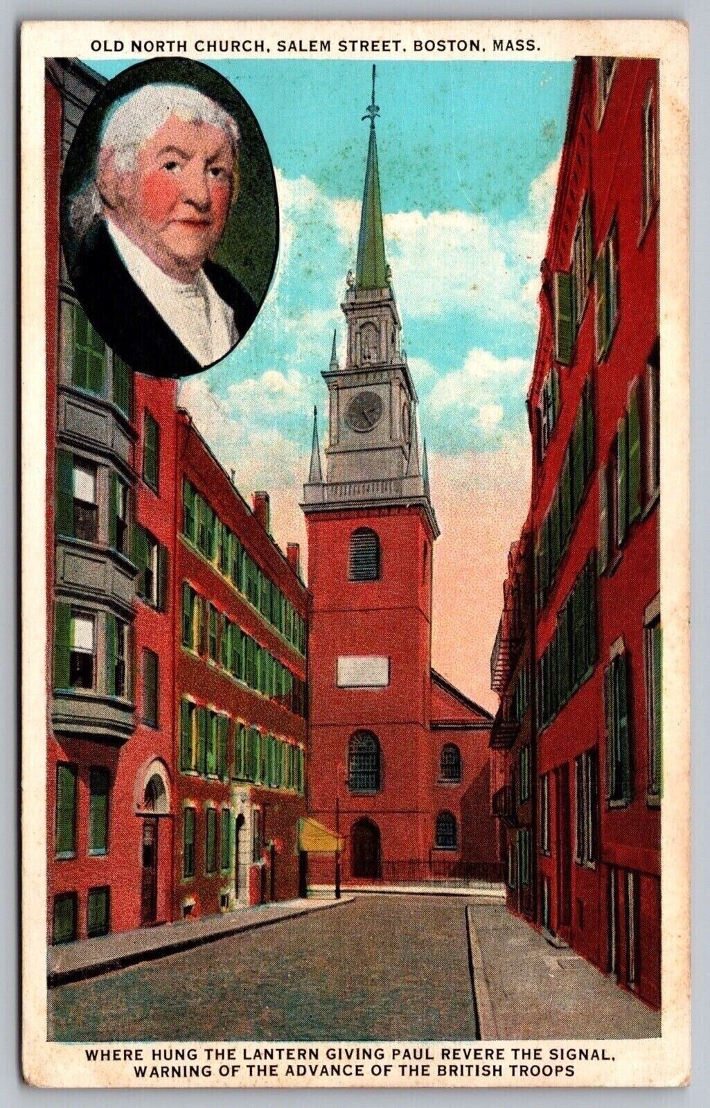 Old North Church Salem Street View Boston Massachusetts Clock Tower UNP Postcard