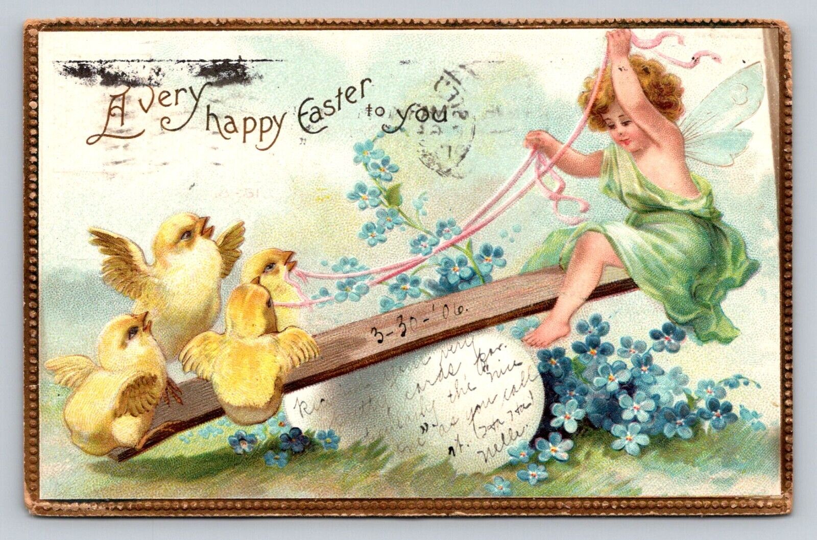 c1905 Fantasy Fairy Chicks Egg See Saw Easter  P65A