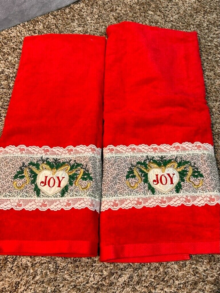 Vintage Jillian Rose collection set of 2 JOY Christmas holiday towels