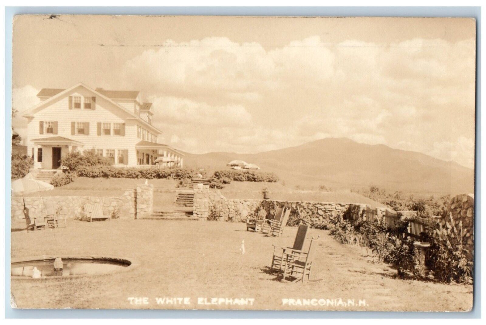 Franconia New Hampshire Postcard RPPC Photo The White Elephant 1936 Vintage