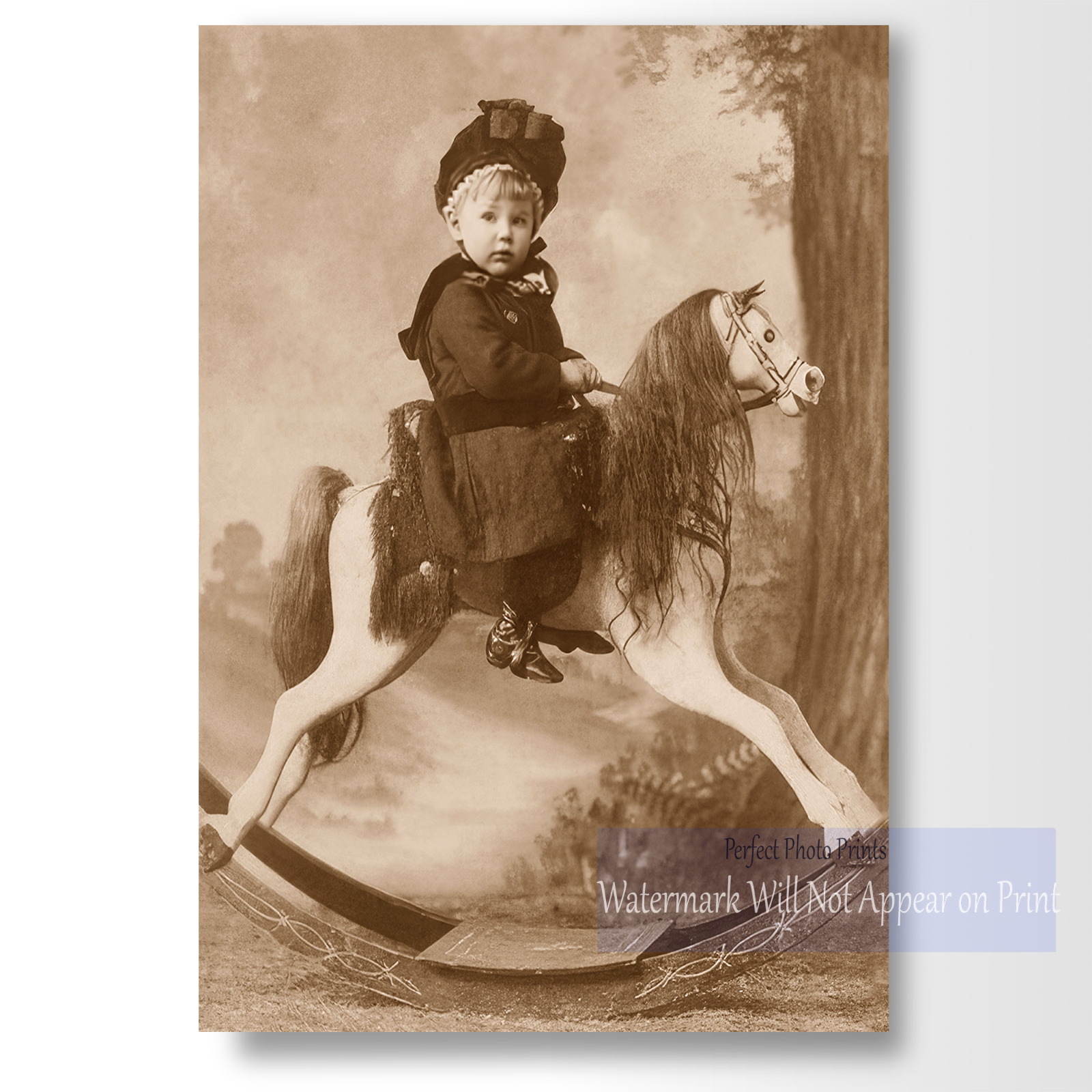 Victorian Era Studio Photo - Child on Rocking Horse - Vintage Photo Print
