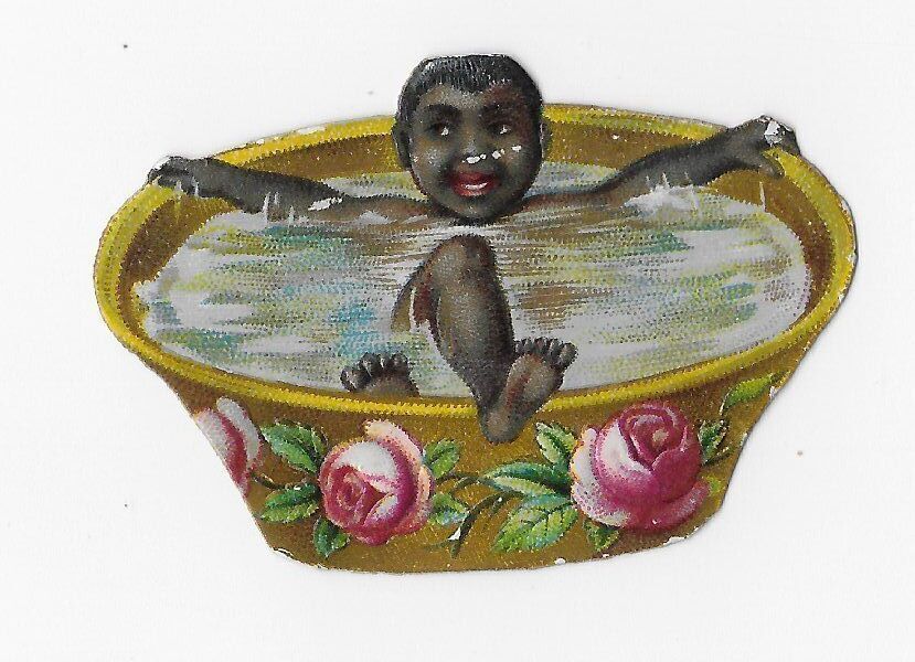 1888 Chromo de Coupis Victorian BABY BATH PINK, Antique Die-cut Scrap, 2
